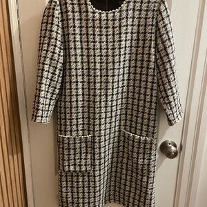 Suzy Shier Black and White Puff Sleeve Sheath Dress